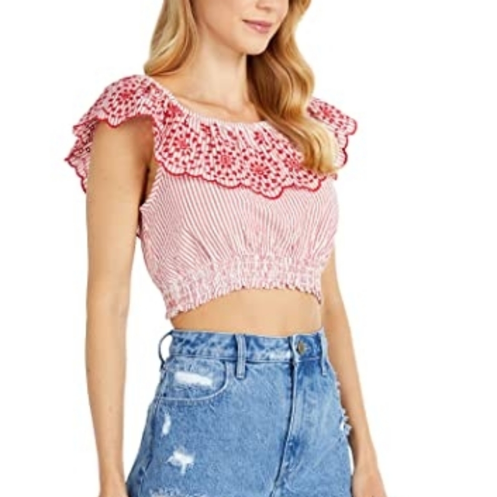BCBGeneration Embroidered Striped Top
